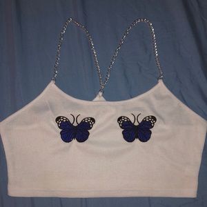 Embroidery Butterfly chain crop top🦋